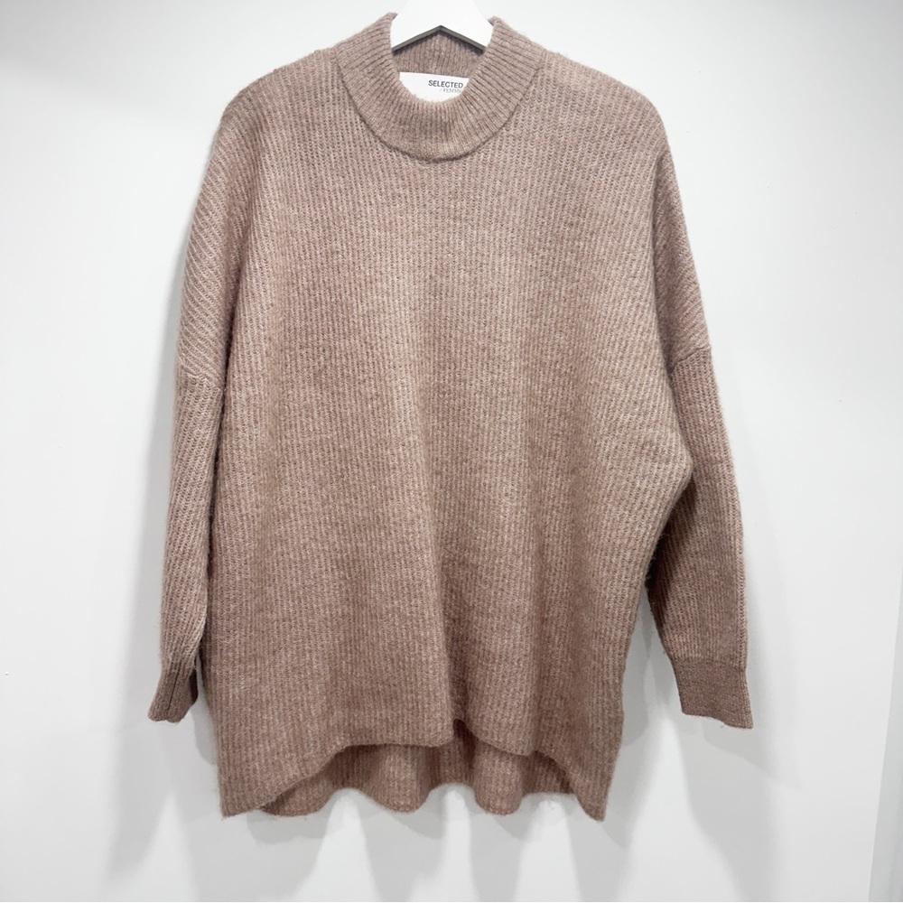 Selected Femme Women's Light Brown Wool Alpaka Blend Turtleneck Sweater size L